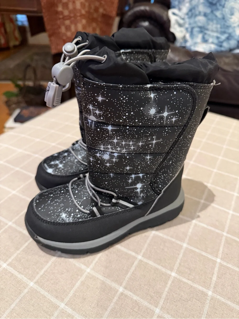 Kids Black Space Galaxy Winter Snow Boots